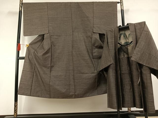 平和屋着物●男性 本場大島紬 アンサンブル カタス7マルキ 格子 正絹 逸品 AABH4745fy