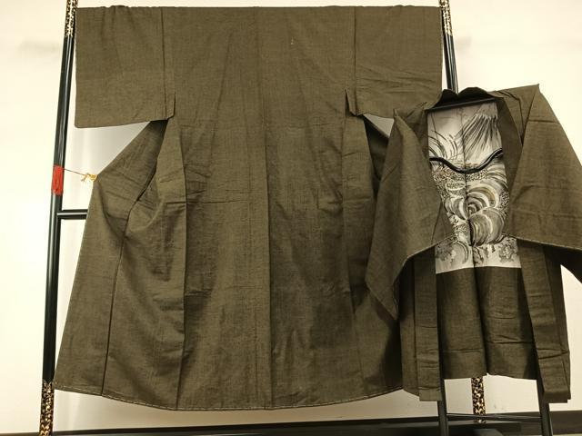 平和屋着物●男性 紬 アンサンブル 霞文 正絹 逸品 未使用 AABH4756fy