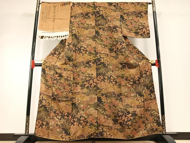 平和屋着物●友禅師・京の名工・伝統工芸士・樽本伊勢蔵 小紋 人物花鳥文 上代38万円 反端付き 正絹 逸品 AABH4768fy