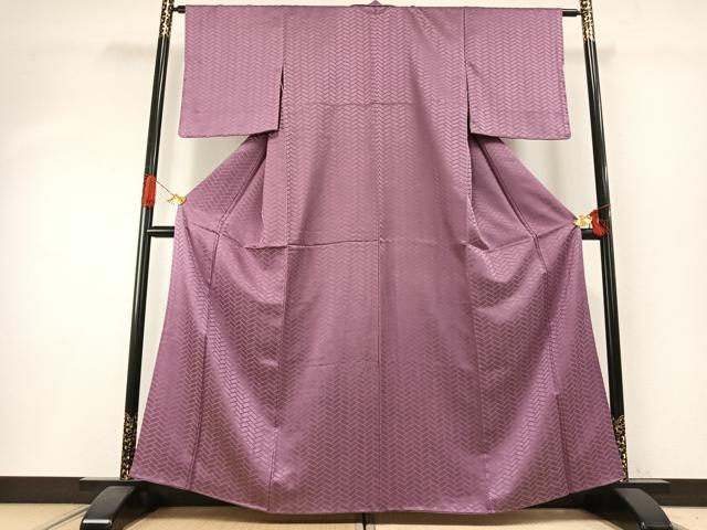 平和屋着物●上質な色無地 檜垣地紋 京紫色 正絹 逸品 未使用 AABH4779fy