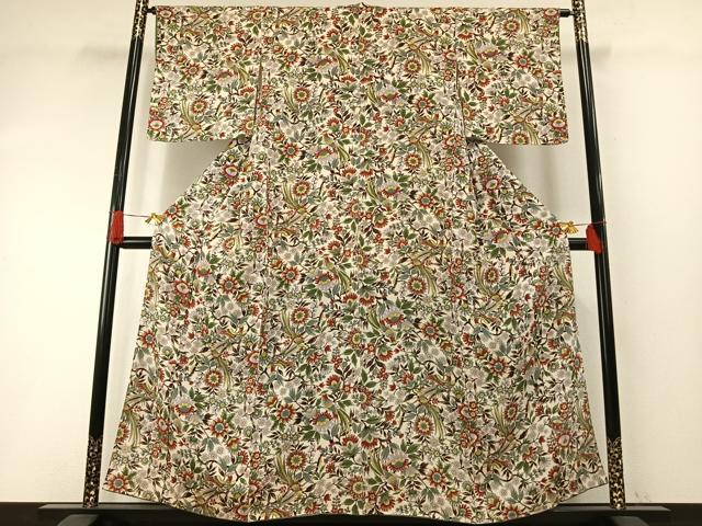 平和屋着物●上質な小紋 花鳥文 金彩 正絹 逸品 AABH4788fy