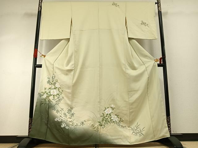 平和屋着物●訪問着 草花文 暈し染め 銀彩 正絹 逸品 AABH4815fy