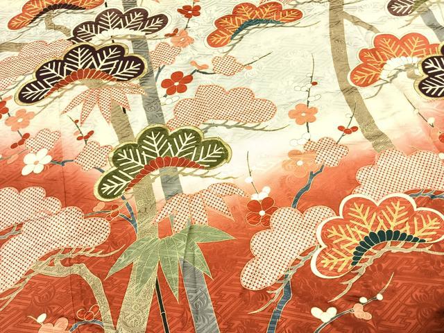 平和屋着物●豪華振袖 駒刺繍 松竹梅 暈し染め 金彩 正絹 逸品 AABH4820fy