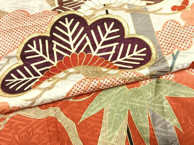 平和屋着物●豪華振袖 駒刺繍 松竹梅 暈し染め 金彩 正絹 逸品 AABH4820fy