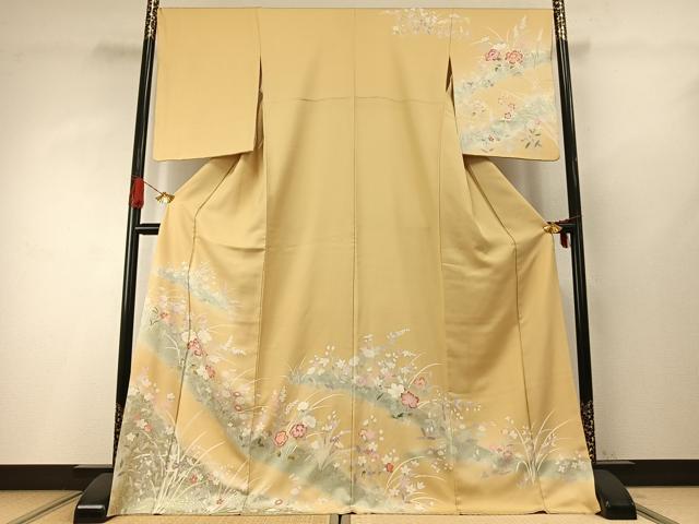 平和屋着物●訪問着 友禅 草花文 金銀彩 ロング丈 正絹 逸品 AABH4825fy
