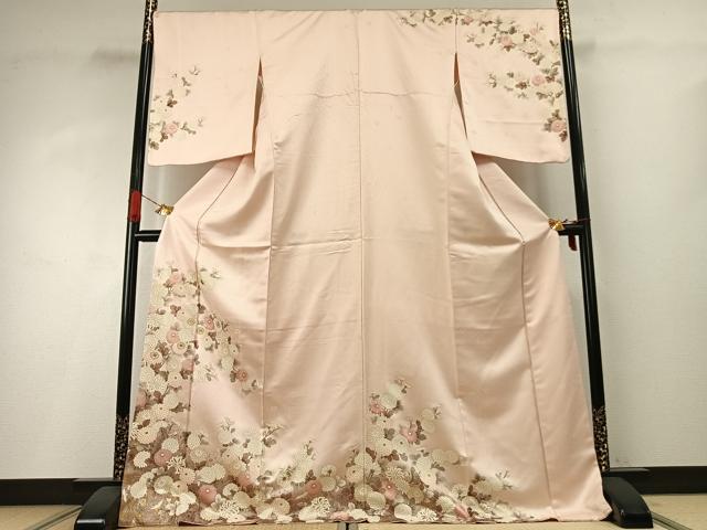 平和屋着物●十日町老舗ブランド 吉澤友禅 吾妻徳穂 訪問着 駒刺繍 草花文 金彩 ロング丈 正絹 逸品 AABH4827fy