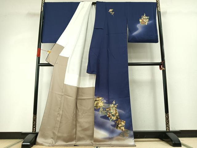 平和屋着物●漆工芸作家 金森一博 訪問着 色紙花文 暈し染め 金彩 さが美扱い ロング丈 正絹 逸品 AABH4829fy