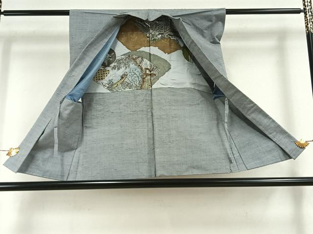 平和屋着物●男性 紬 アンサンブル 袖なし羽織セット 霞文 キングサイズ 正絹 逸品 AABH4850fy