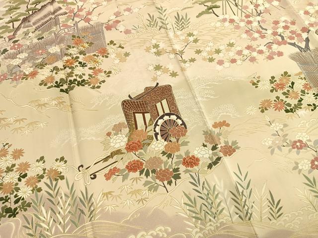 平和屋着物●訪問着 友禅 駒刺繍 松竹梅 御所車花文 暈し染め 金彩 ますいわ屋扱い 正絹 逸品 AABH4852fy
