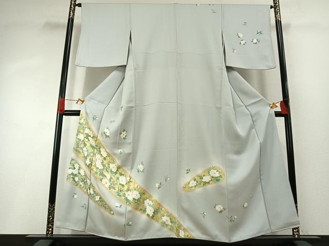 平和屋着物●訪問着 枝花文 暈し染め 金彩 正絹 逸品 AABH4866fy