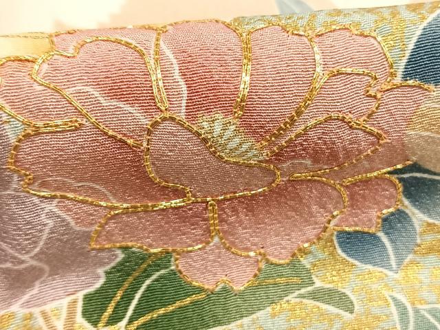 平和屋着物●訪問着 駒刺繍 草花文 金彩 ロング丈 正絹 逸品 AABH4867fy