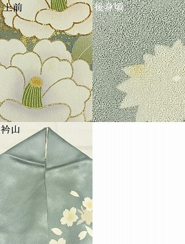 平和屋着物●訪問着 駒刺繍 草花文 暈し染め 金彩 丹後ちりめん 反端付き ロング丈 正絹 逸品 AABH4868fy