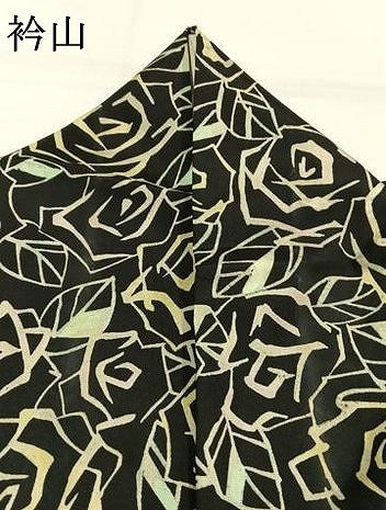 平和屋着物●中村玉緒 本場大島紬 染大島 薔薇尽くし 黒地 ロング丈 正絹 逸品 AABH4870fy
