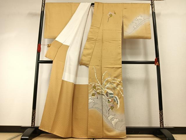 平和屋着物●訪問着 友禅 刺繍 花鳥文 暈し染め 金銀彩 正絹 逸品 AABH4888fy