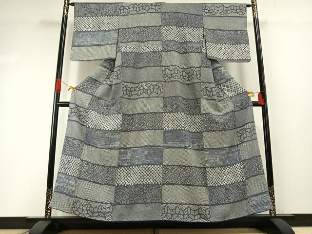 平和屋着物●上質な小紋 総絞り 横段文 正絹 逸品 AABH4893fy