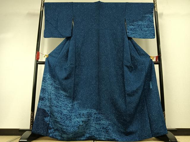 平和屋着物●訪問着 作家物 紬地 本藍 霞文 逸品 AABH4898fy