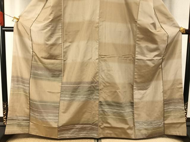 平和屋着物●訪問着 紬地 横段文 正絹 逸品 AABH4905fy