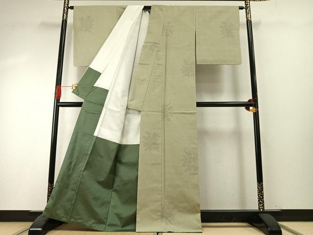 平和屋着物●結城紬 100亀甲 草花文 正絹 逸品 未使用 AABH4915fy