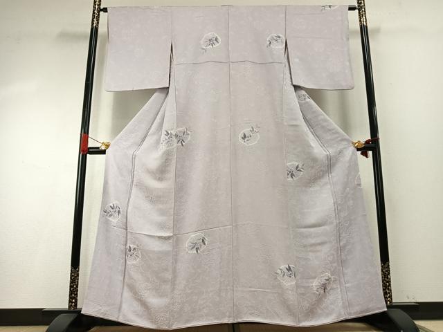 平和屋着物●上質な小紋 手描き 絞り 草花文 正絹 逸品 AABH4917fy