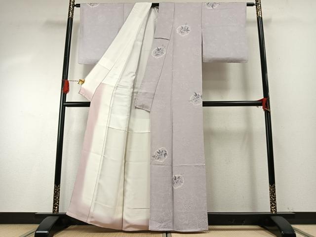 平和屋着物●上質な小紋 手描き 絞り 草花文 正絹 逸品 AABH4917fy