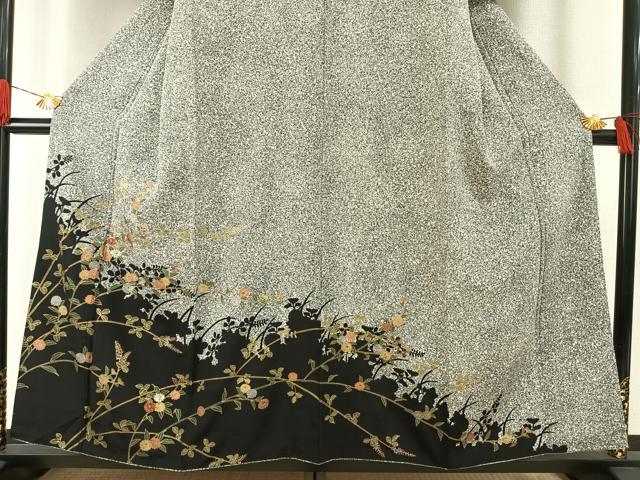 平和屋着物●訪問着 刺繍 枝花文 黒地 金糸 金彩 正絹 逸品 AABH4923fy