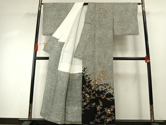 平和屋着物●訪問着 刺繍 枝花文 黒地 金糸 金彩 正絹 逸品 AABH4923fy