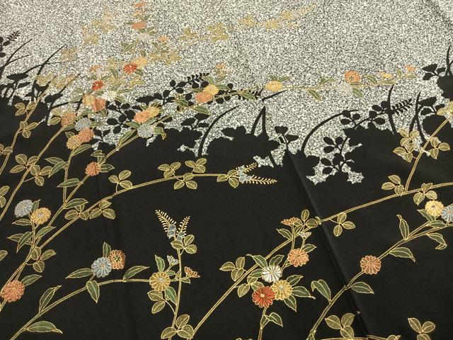 平和屋着物●訪問着 刺繍 枝花文 黒地 金糸 金彩 正絹 逸品 AABH4923fy