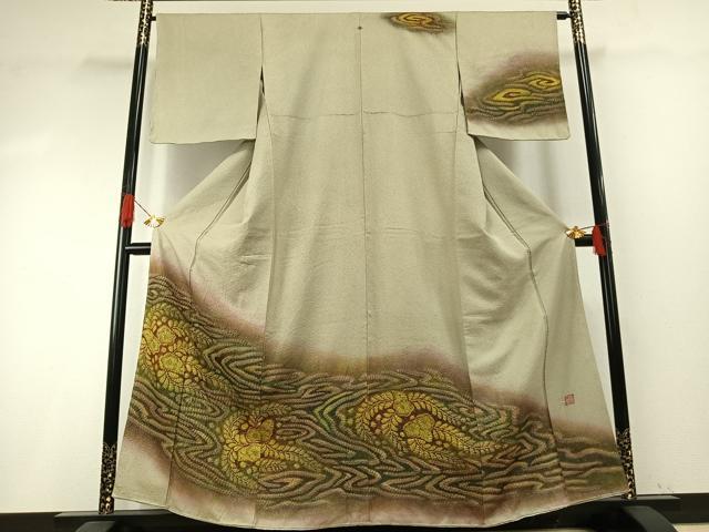 平和屋着物●樋熊哲也 訪問着 辻が花 絞り 手描き 暈し染め 金通し地 正絹 逸品 AABH4924fy