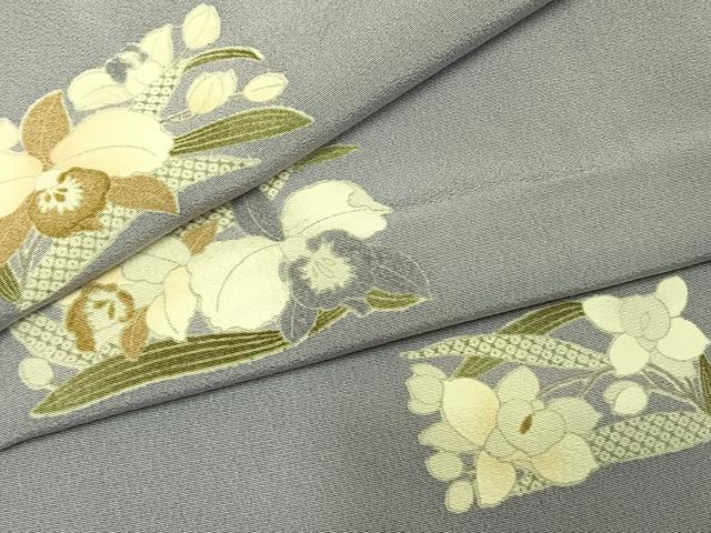 平和屋着物●上質な小紋 草花文 正絹 逸品 AABH4925fy