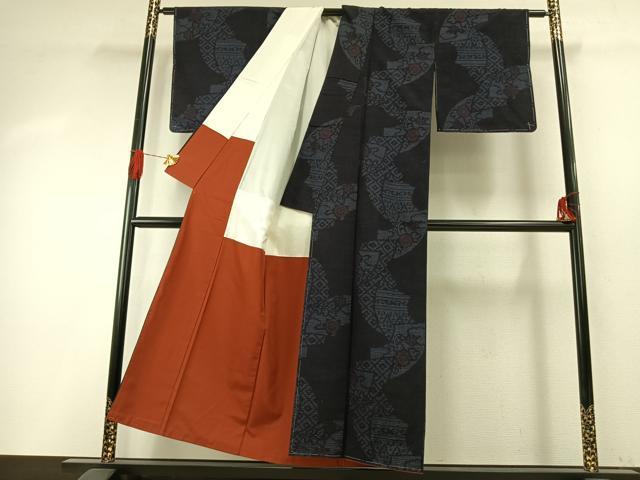 平和屋着物●結城紬 奥順 はたおり娘 80亀甲 地紙花文 証紙付き 正絹 逸品 未使用 AABH4932fy