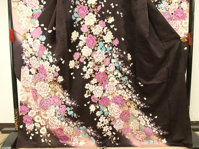 平和屋着物●豪華振袖 草花文 暈し染め 金糸 金銀彩 ラインストーン 正絹 逸品 AABH4949fy