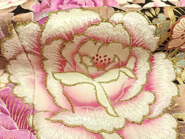 平和屋着物●豪華振袖 草花文 暈し染め 金糸 金銀彩 ラインストーン 正絹 逸品 AABH4949fy
