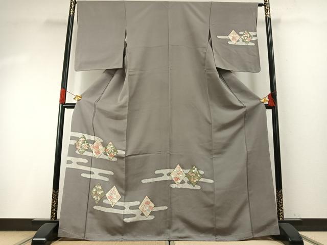 平和屋着物●訪問着 友禅 駒刺繍 花菱文 正絹 逸品 未使用 AABH4950fy