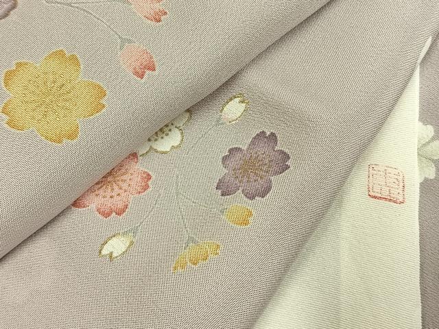 平和屋着物●長襦袢 無双仕立て 作家物 舞桜文 金彩 正絹 逸品 AABH4957fy
