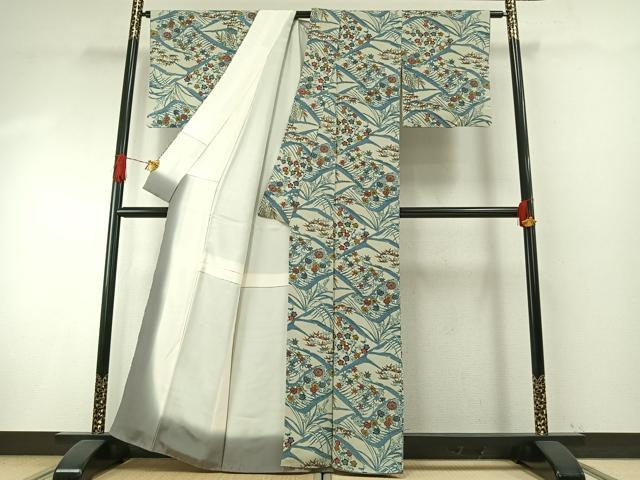 平和屋着物●上質な小紋 型染め 草花文 正絹 逸品 AABH4966fy