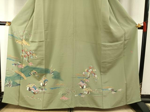 平和屋着物●訪問着 友禅 作家物 風景花文 正絹 逸品 AABH4968fy