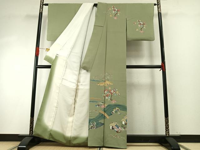 平和屋着物●訪問着 友禅 作家物 風景花文 正絹 逸品 AABH4968fy
