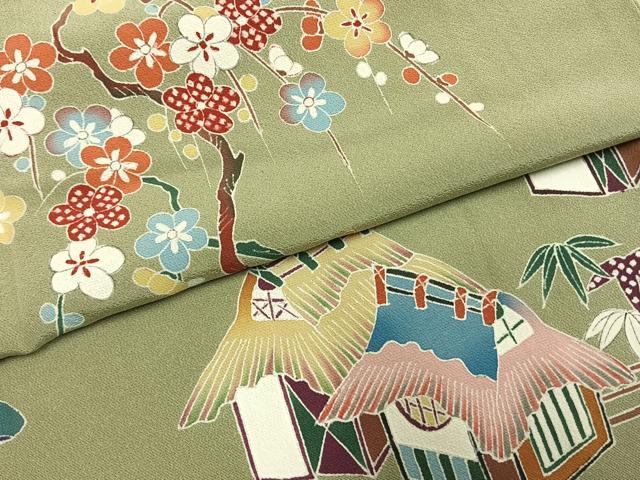 平和屋着物●訪問着 友禅 作家物 風景花文 正絹 逸品 AABH4968fy