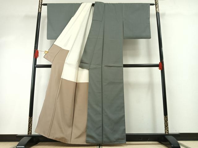 平和屋着物●お召 鼠色 正絹 逸品 AABH4972fy