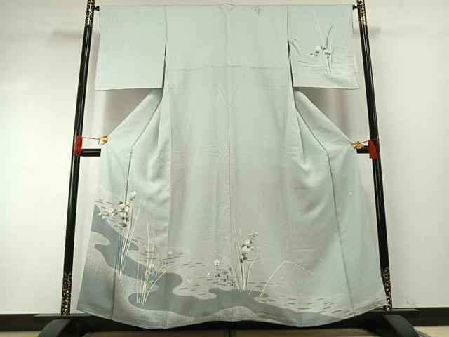 平和屋着物●鈴木秀山 本臈染 訪問着 友禅 草花文 正絹 逸品 AABH4975fy