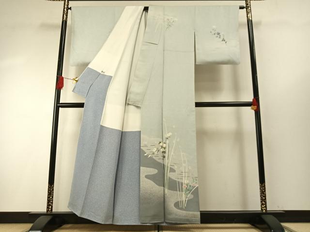 平和屋着物●鈴木秀山 本臈染 訪問着 友禅 草花文 正絹 逸品 AABH4975fy