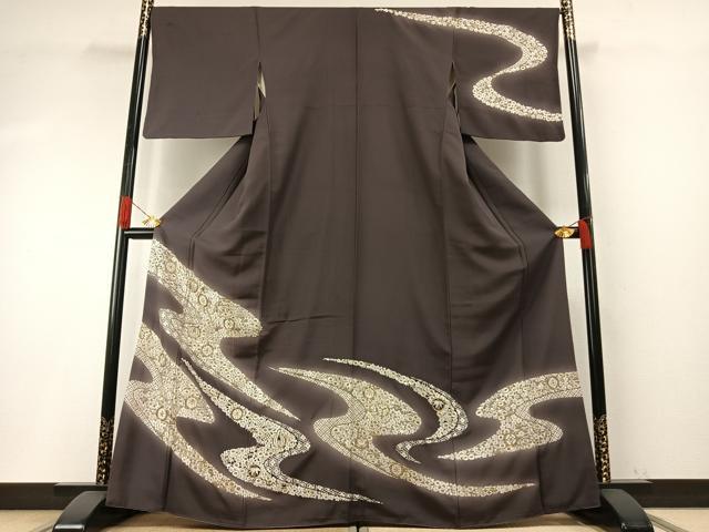 平和屋着物●訪問着 総刺繍 駒刺繍 流水花文 暈し染め 金銀糸 三越扱い 正絹 逸品 AABH4979fy