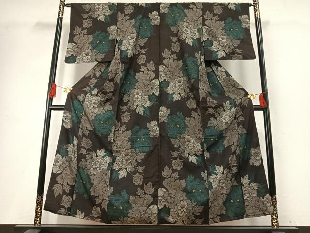 平和屋着物●本場大島紬 割り込み絣 唐獅子 牡丹 正絹 逸品 AABH4996fy