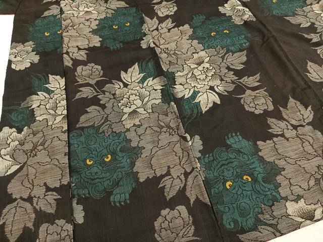 平和屋着物●本場大島紬 割り込み絣 唐獅子 牡丹 正絹 逸品 AABH4996fy