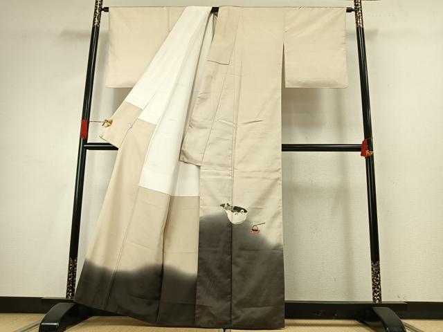 平和屋着物●訪問着 紬地 河豚 正絹 逸品 AABH4998fy