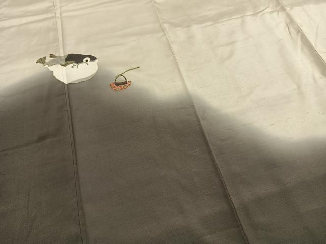 平和屋着物●訪問着 紬地 河豚 正絹 逸品 AABH4998fy