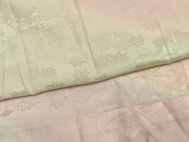 平和屋着物●長襦袢 無双仕立て 風景舞葉地紋 暈し染め 半衿刺繍 正絹 逸品 AABH4999fy