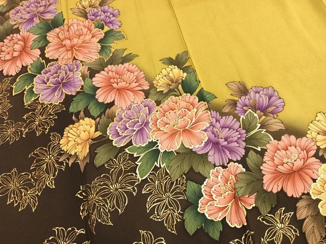 平和屋着物●豪華振袖 草花文 暈し染め 金彩 正絹 逸品 AABH5011fy