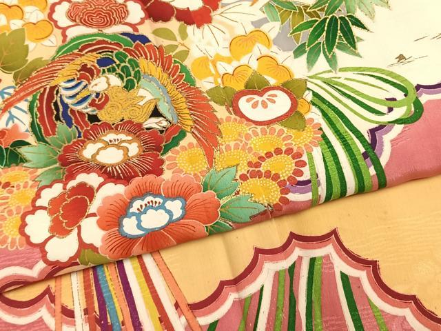 平和屋着物●アンティーク 大正ロマン 色留訪問着 花鳥文 金彩 正絹 逸品 AABH5012fy