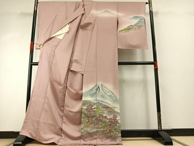 平和屋着物●訪問着 手描き 富士山 風景文 暈し染め 金彩 丹後ちりめん 仮絵羽 正絹 逸品 未使用 AABH5017fy